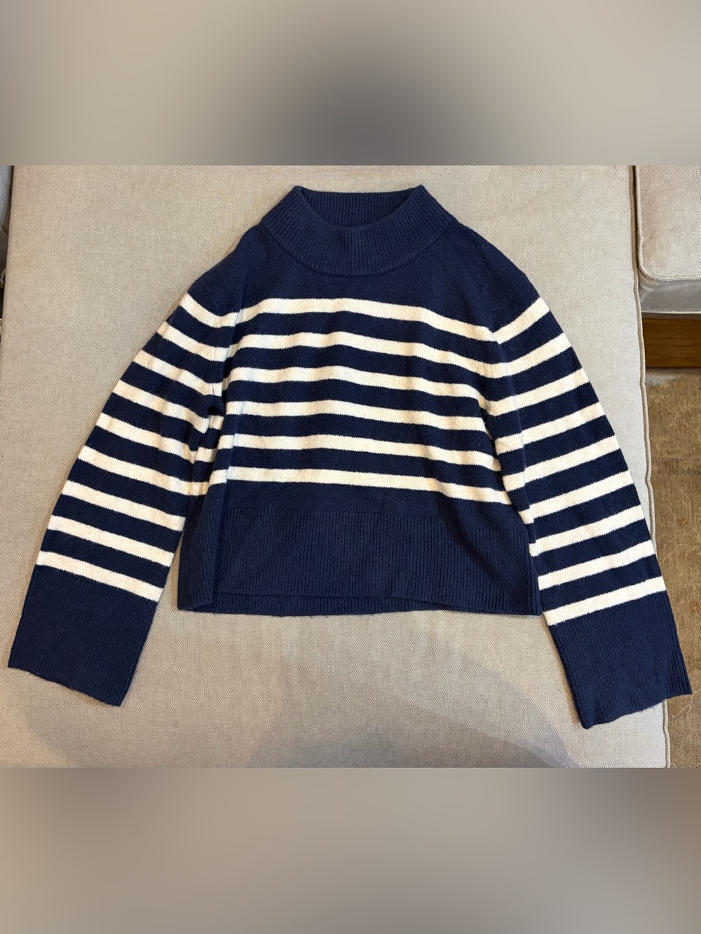 J. Crew Striped Navy and White Mock Neck Women's Sweater